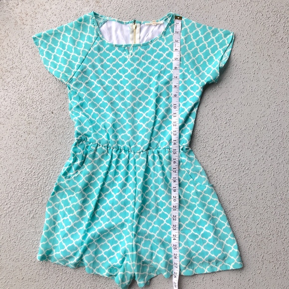Copper Key Romper Kids Girls Blue White Teal Aqua - Picture 2 of 8